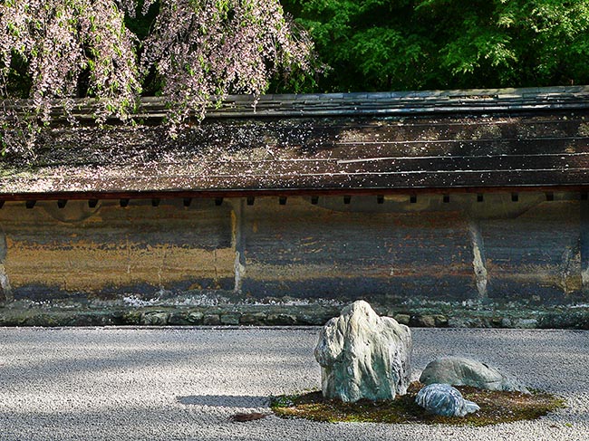 [© Wisteria and stones, Ryoanji by Amory B. Lovins is described with Stock, International, Wall, Beige, Black, Brown, golden, Gray, Green, Neutrals, Pink, Warm, White, Shrine, Flowers, Rock, Stone, Tree, Horizontal, Kyoto, Japan, 2005, Spring, Summer, City, Color hit 10076 rate ]