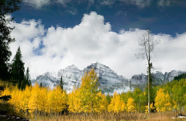 [© Steins Meadow Reflection Pond H by Judith A. Hill is described with Yellows, Green, White, Blue, Blue sky, Air, Alpine, Aspens, Evergreen, Forest, Pine, Pines, Rocky, Tree, Trees, Woods, Colorado, Elk Range, Maroon Bells, Rockys, Rocky Mountains, Stock, Color, Horizontal, Gold, Warm, Cool, Maroon Bells-Snowmass Wilderness, Rocky Mountain, Mountain, Mt., Mountains, 2005, Fall hit 8883 rate ]